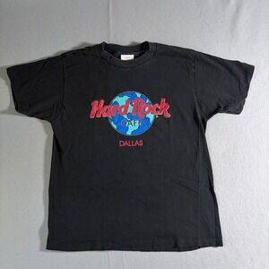 Hard Rock Cafe Dallas Vintage 90s T-Shirt Mens Medium Black Made in USA Graphic